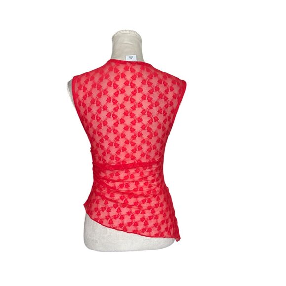 Wild Fable Red Lace Sleeveless Asymmetrical Sheer Top Mesh Fairy Romantic XS NWT - Picture 2 of 9